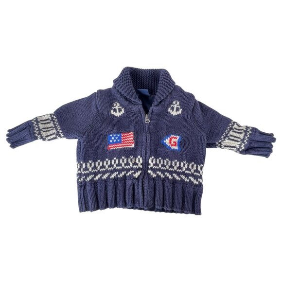 BabyGap Other - Baby Gap Nautical Americana Knit Sweater Jacket Size 3-6 Months Navy Blue Zip